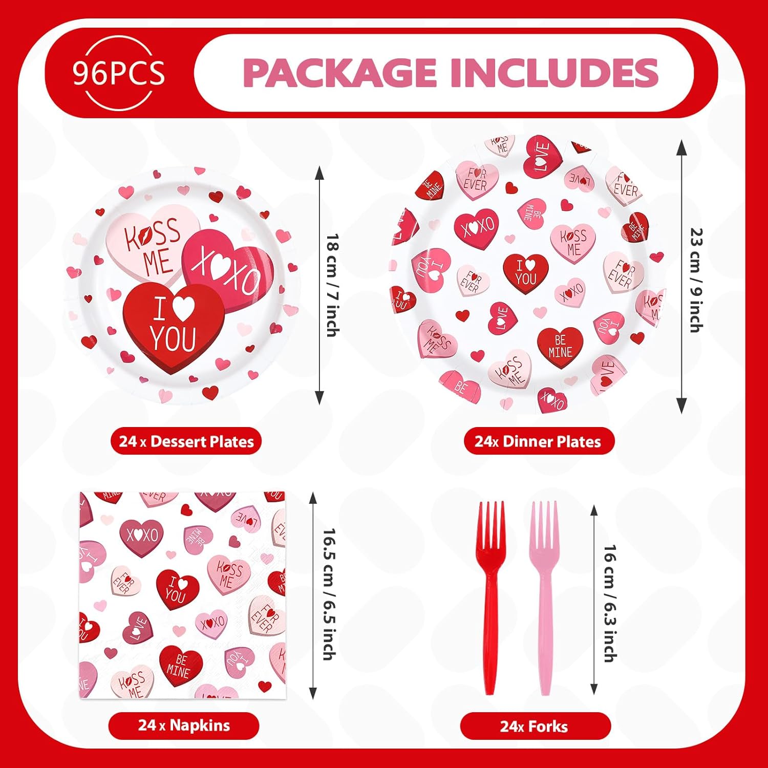 200Pcs Valentine's Day Party Supplies Pink Ture Love Heart Plates and Napkins Disposable Red Pink Hearts with Words Tableware Sets for Valentines Day Wedding Engagement Anniversary Decorations Serve50 - Image 2