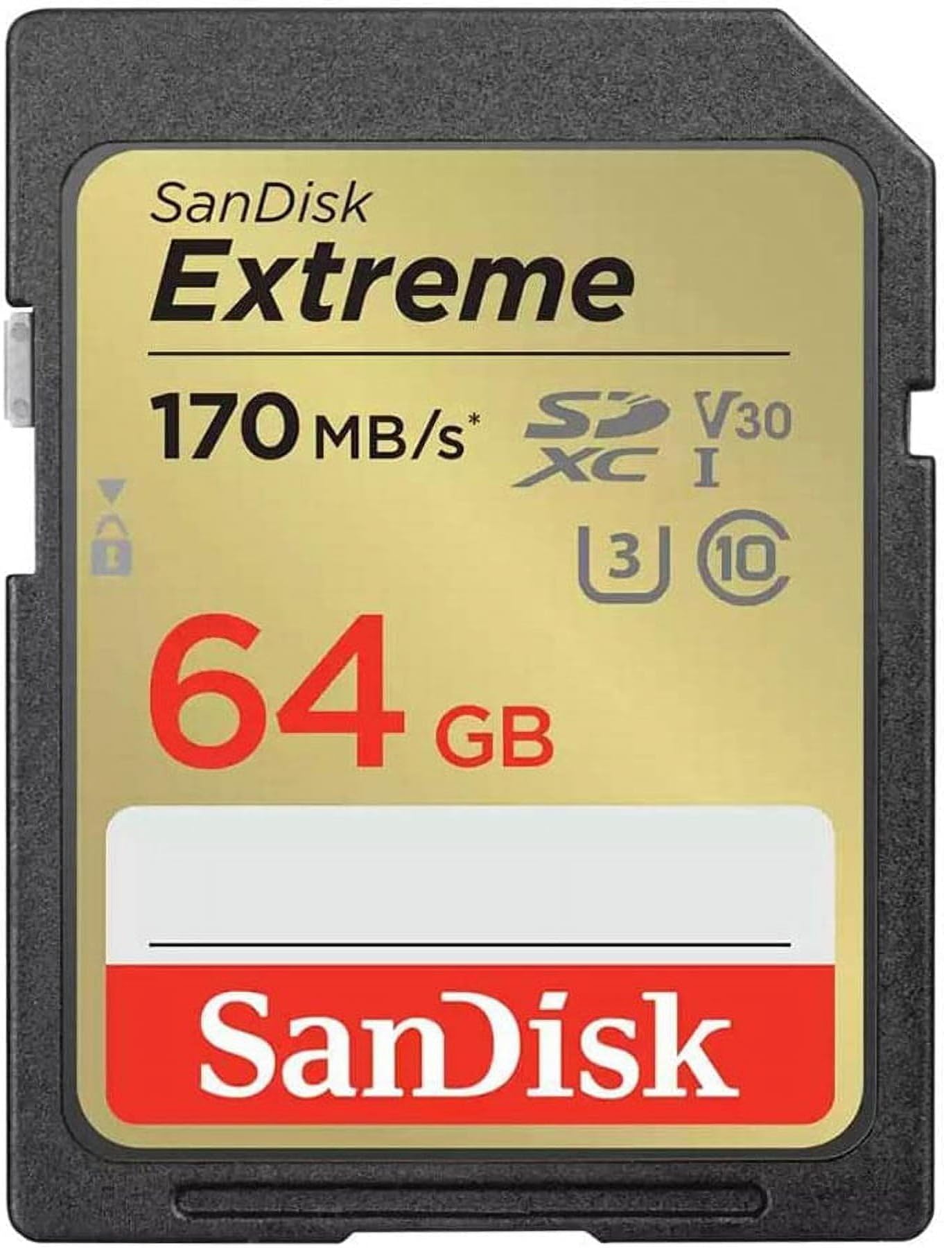 SanDisk Extreme SDXC, SDXVE 64GB, V30, U3, C10, UHS-I, 90MB/s R, 40MB/s W, for 4K Video