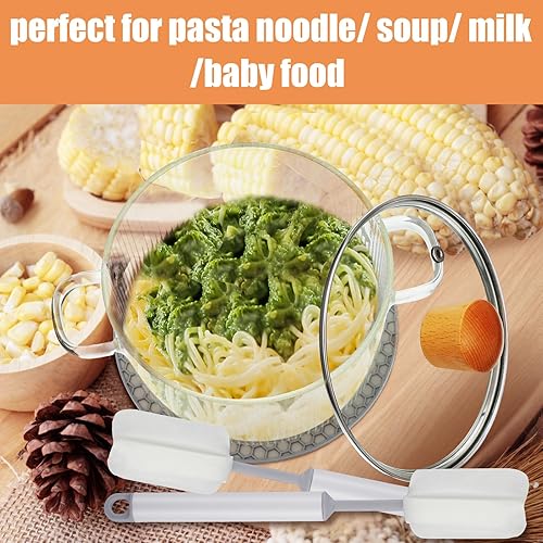 Miniatura 8 de Tioncy 2 ollas de vidrio transparente para cocinar en la estufa, cacerola de vidrio de 44 onzas con mango de tapa, olla a fuego lento hecha a mano