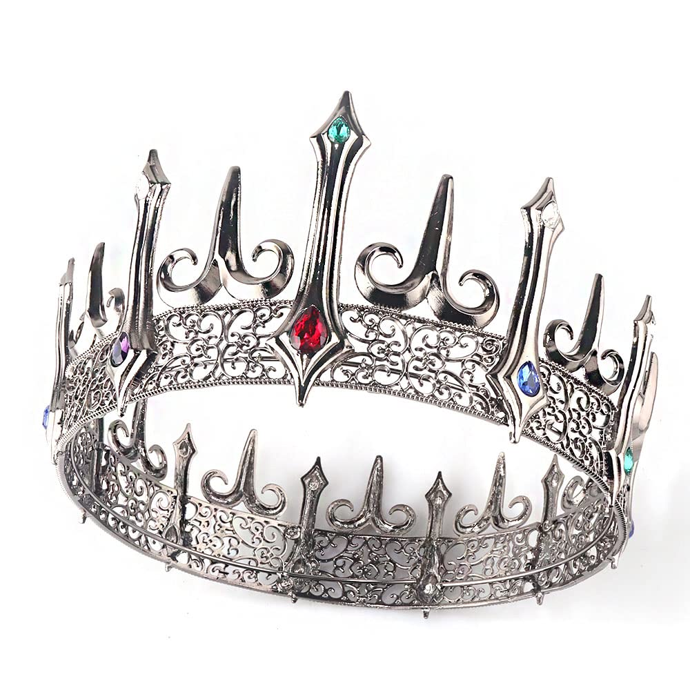 Full Crystal Queen King Wedding Pageant Prom Tiara Round Crown For Prom Party Christmas Halloween Costume Black