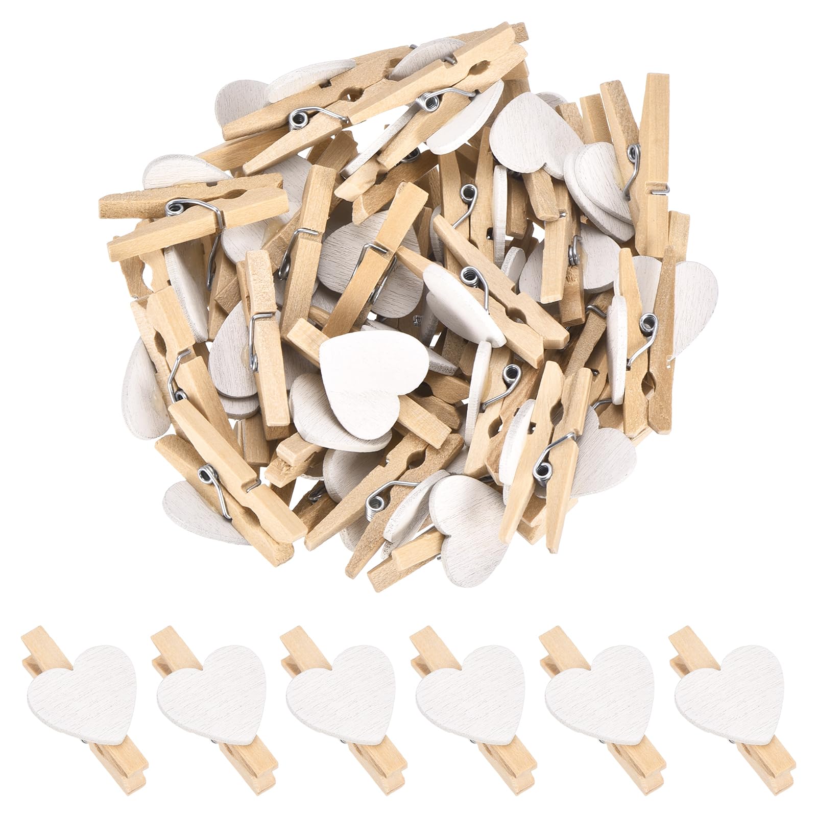 sourcing map 50Pcs Mini Heart Photo Clips 3cm White