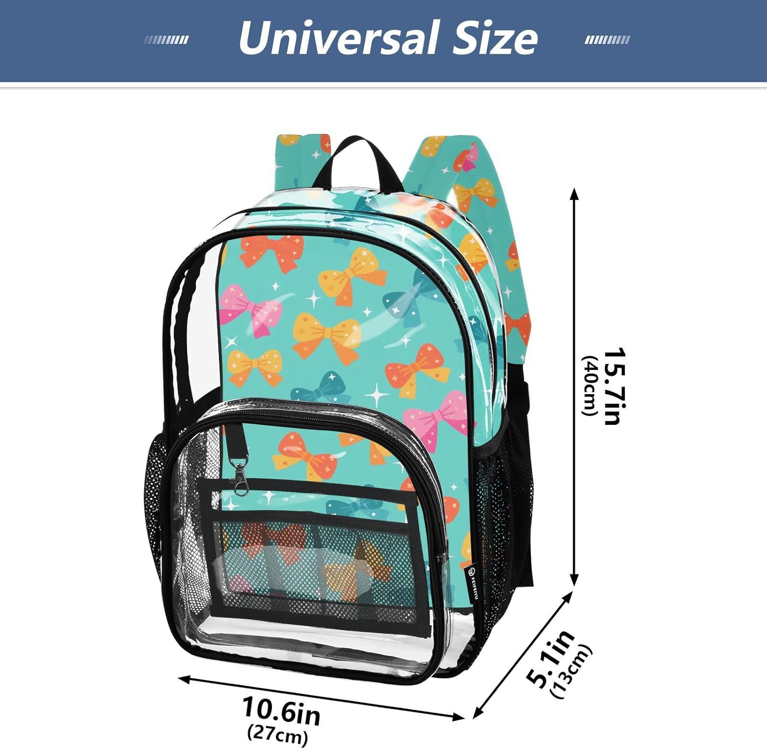 Bow Blue Star Clear Backpack Heavy Duty See Through Transparent PVC BookBag for Kids Boy Girl Adult School Work