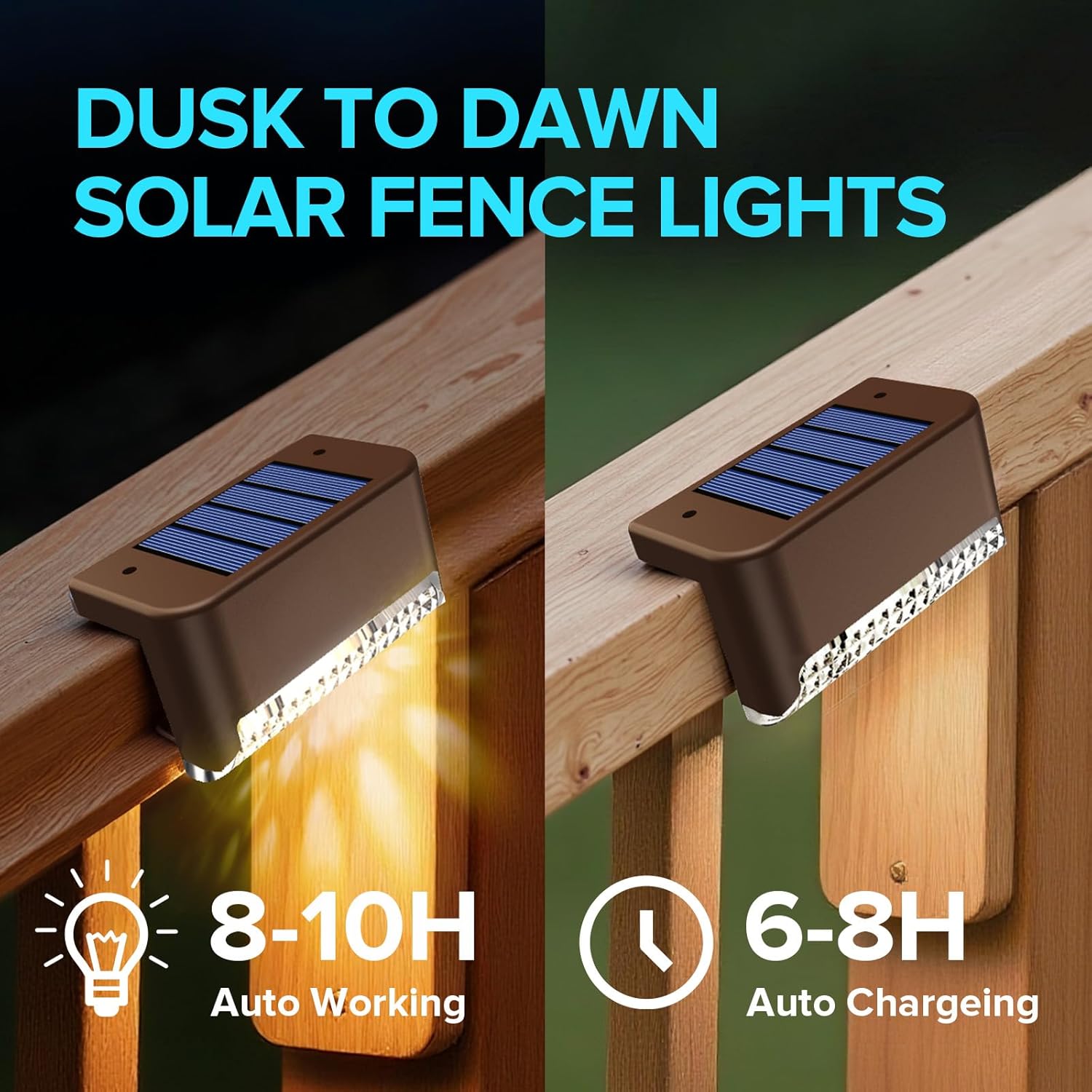 JJX Solar Lights Outdoor 20 Pack, Solar Fence Lights Deck Light for Patio Outdoor Decor, Fence Light Solar Powered for Stairs, Step, Railing and Yard (Warm White)