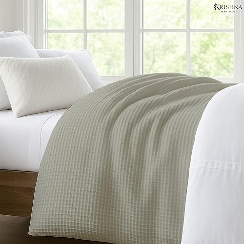 Miniatura 5 de Mantas 100% algodón tamaño Queen para cama, manta de punto gofre, manta para todas las estaciones, calidad de hotel y transpirable, manta tejida