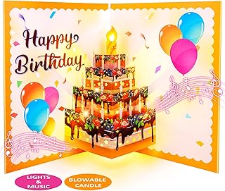 FITMITE Birthday Cards, Musical Pop Up Birthday Cards with Light, Blow Out LED Light Candle and Play Happy Birthday Music Pop Up Card,Greeting Card, Birthday Gifts for Women Men Husband Wife Kids