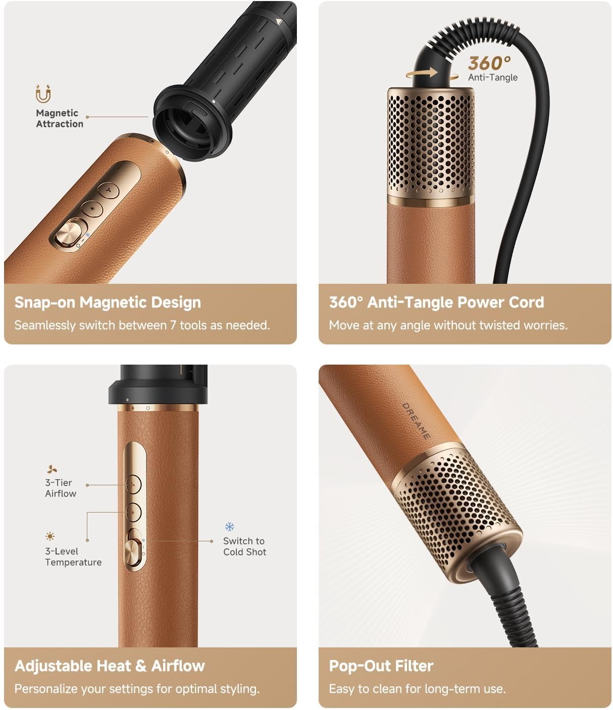 DREAME AirStyle Pro 7-in-1 Hair Styler & High Speed Dryer | Snap-on Attachments for Curling, Smoothing, Volumizing | Fast Drying, Frizz Control, Cool Shot (Renewed)