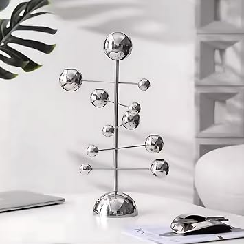 Silver Modern Candle Holder Sculpture 17.3" Stainless Steel Abstract Centerpiece, Contemporary Metal Candelabra Art Decor for Dining Table, Living Room or Entryway