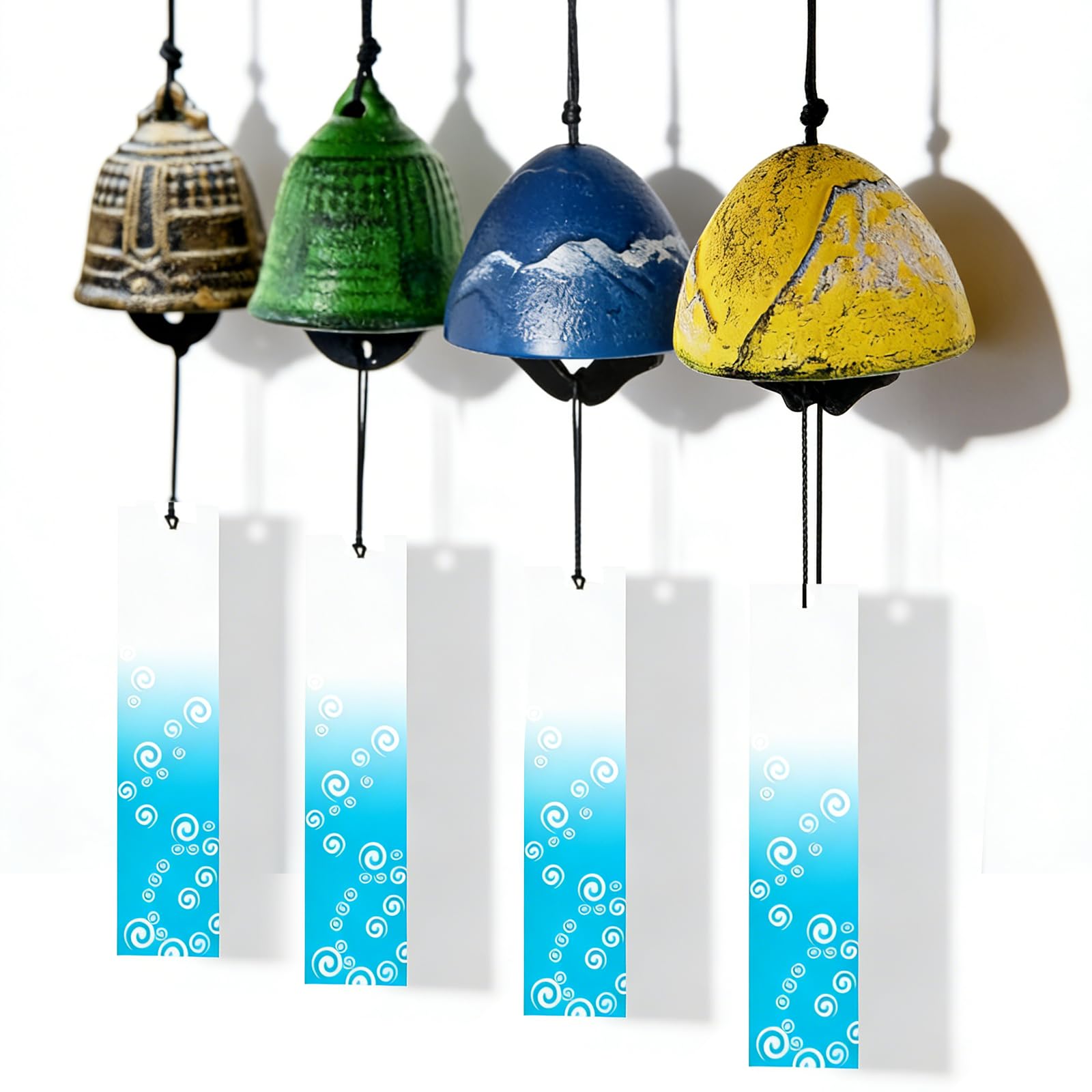 zhihu Wind Chimes, Includes 4 Short Books, Traditional Crafts, Handmade, Cast Iron, Metal, Japanese Style, Soothing Sound, For Indoor and Outdoor Use, Veranda, Garden, Entryway, Summer Wind Poetry : D