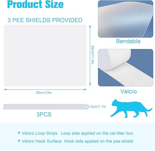 Miniatura 5 de Caja de arena para gatos de 3 piezas, protectores contra salpicaduras y orina - Caja de arena reutilizable de alta cara antisalpicaduras para gatos