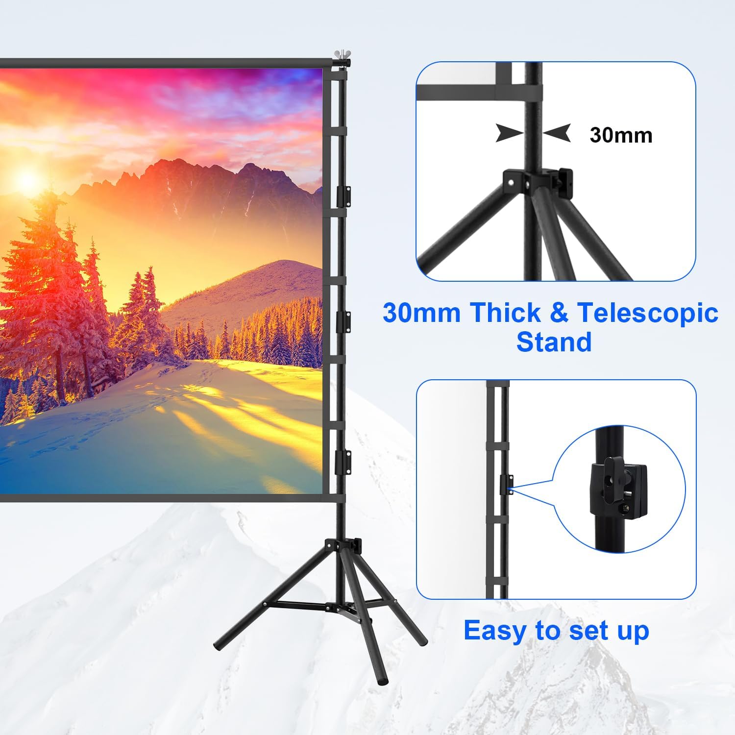 Outdoor Projector Screen with Stand, 150 inch Portable Projection Screen Wrinkle-Free 16:9 4K HD Rear Front Movie Screen with Carry Bag for Indoor Home Theater, Camping and Backyard Entertainment