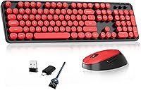 Vista 1 de Teclado y mouse inalámbricos, teclado retro COOFUN para máquina de escribir con teclas redondas, ergonómico de tamaño completo, ideal para PC