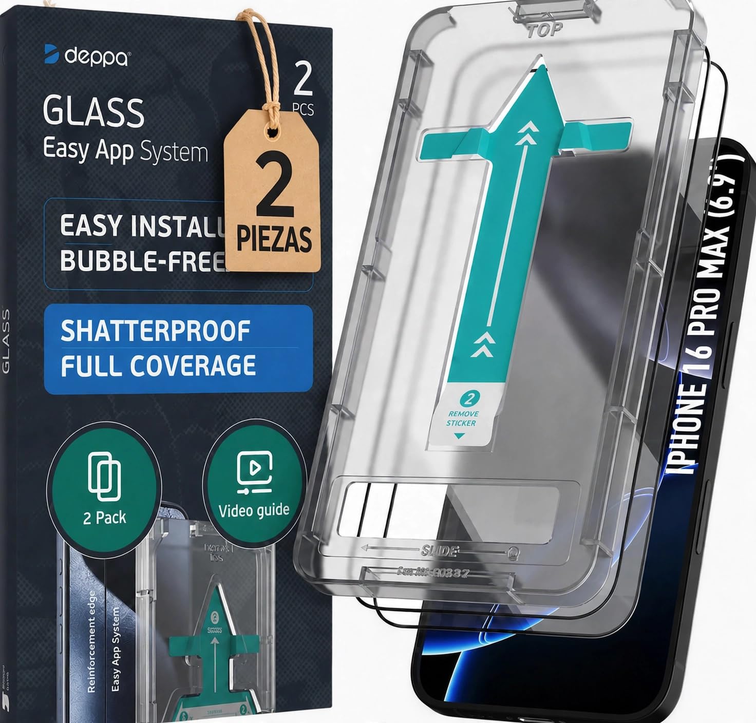 Deppa |2 Piezas| para iPhone 16 Pro Max (6.9") Protector de Pantalla con Kit de Instalación Inteligente | Anti-Polvo y Sin Burbujas | Cobertura Completa, Antiarañazos, Antihuellas