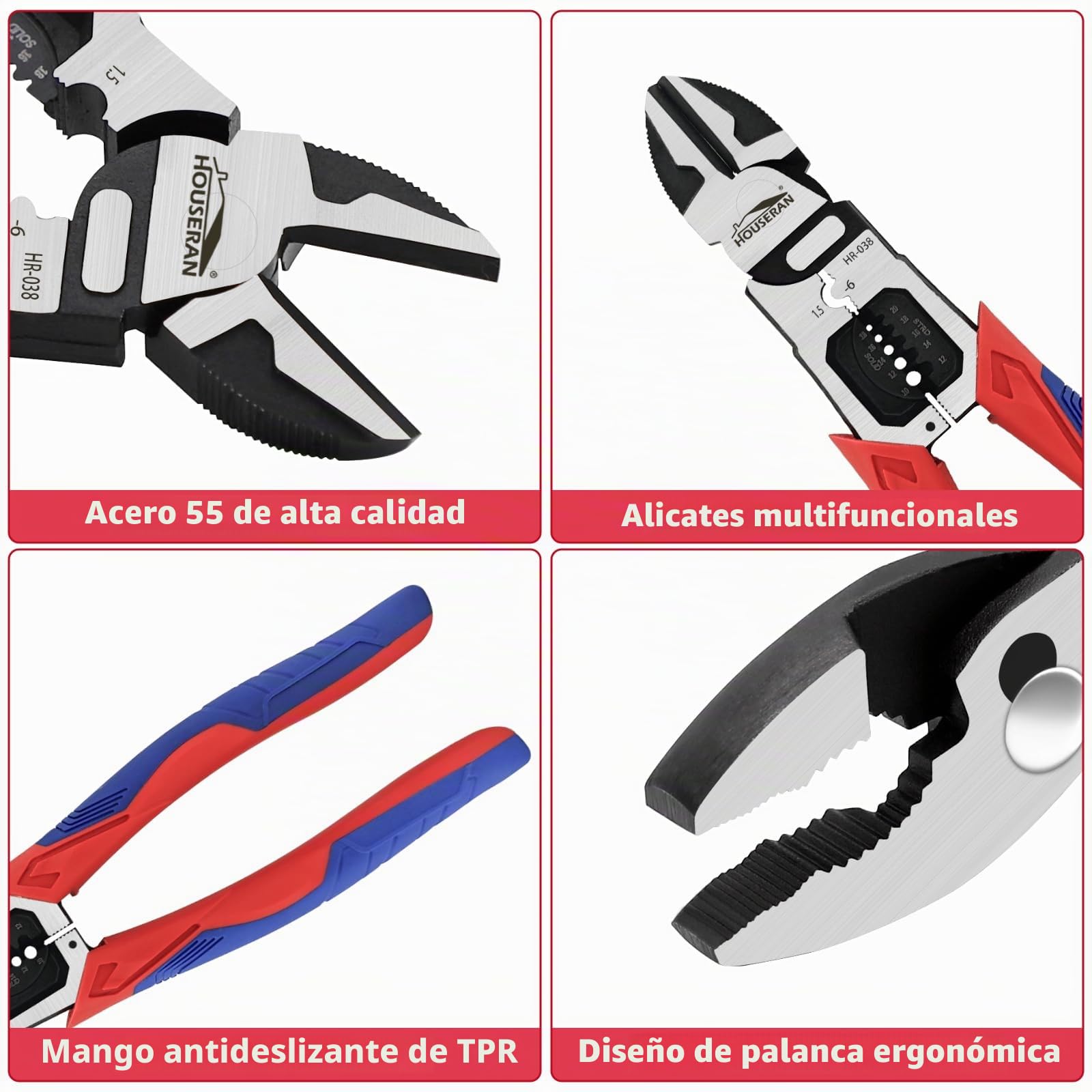 Juego de 5 Alicates, 21,4 cm y 25,2 cm | Alicates de punta fina combinados, cortadores laterales, para bricolaje y uso doméstico