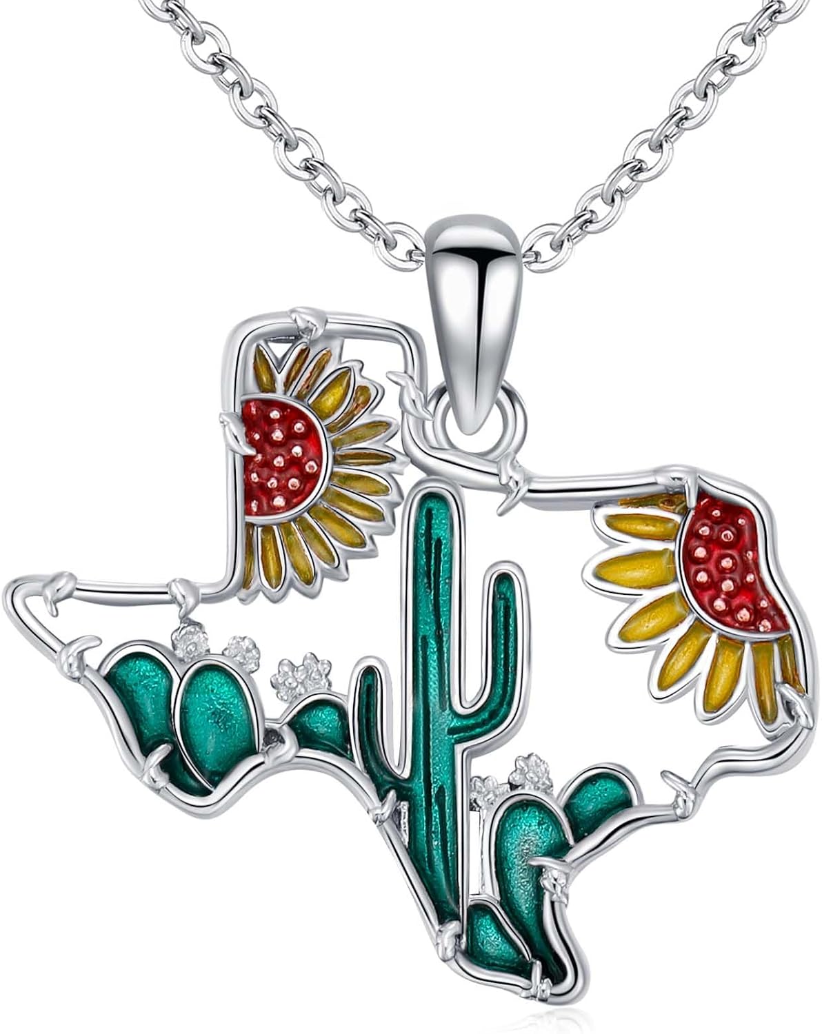 Texas Necklaces for Women 925 Sterling Silver Texas State Flag Longhorn Cow Head Texas Sunflower Cactus Pendant Texas Jewelry Gifts for Women Lone Star TX
