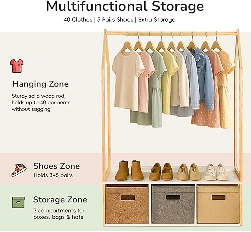 Miniatura 3 de Perchero de madera con almacenamiento, estantes de ropa independientes para colgar ropa perchero para dormitorio, entrada, sala de estar