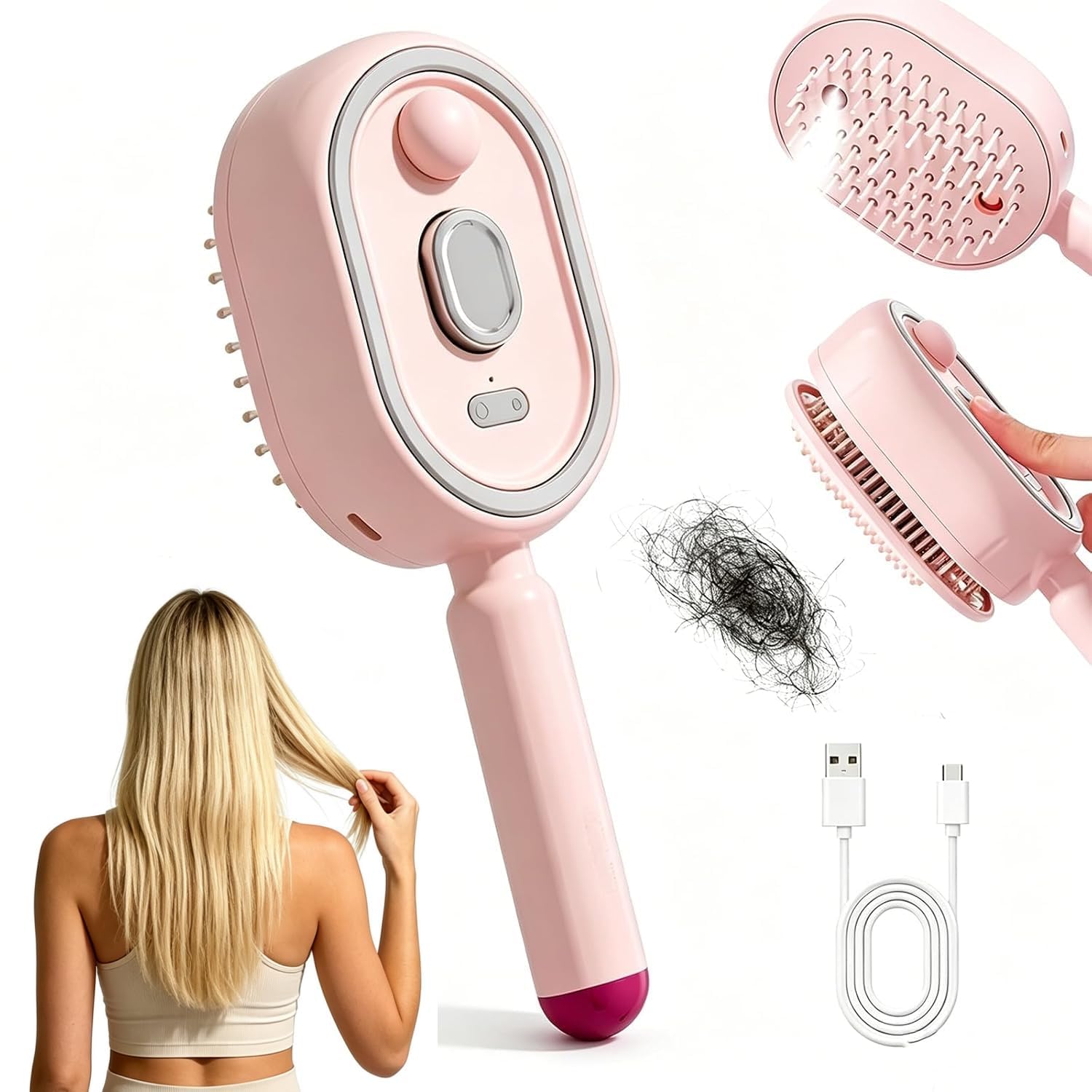 9up® 1pc rechargeable hair spray comb, 10ml refillable mist brush for hair detangling, smoothing & styling, usb charging hair care brush for women & men (multicolor)