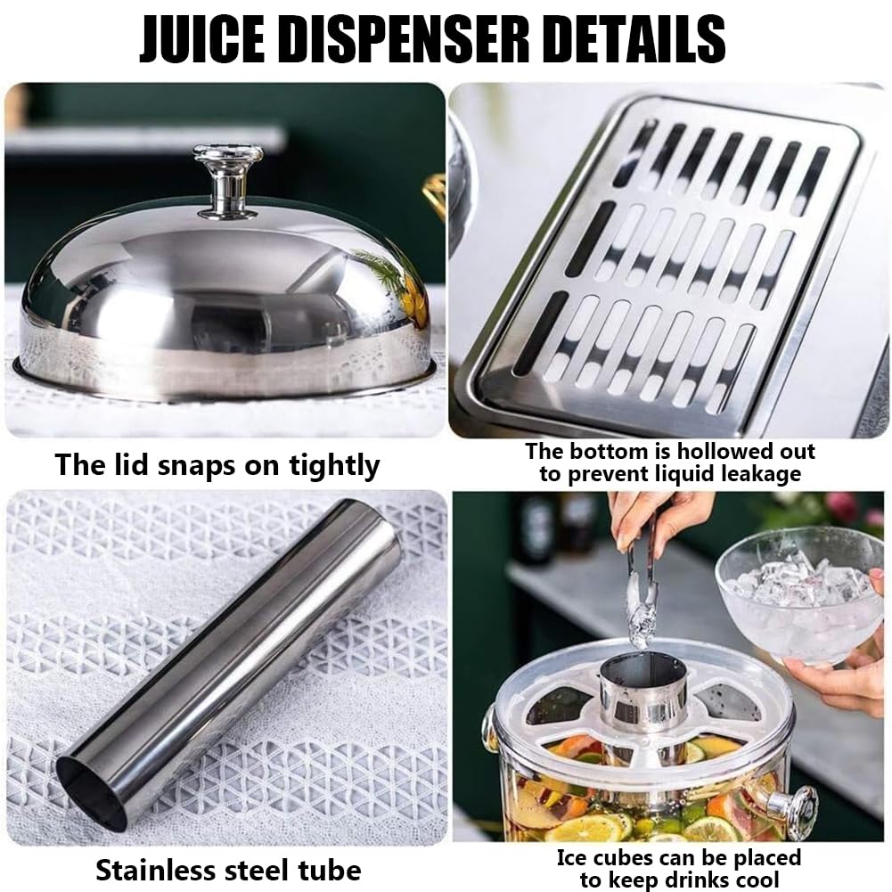 KK-GAL Visualized Drink Dispensers, Beverage Dispenser with Stainless Steel Stand, Thermal Hot And Cold Tea Dispenser, Large Capacity Drink Dispenser with Spigot for Juice,Triple silver