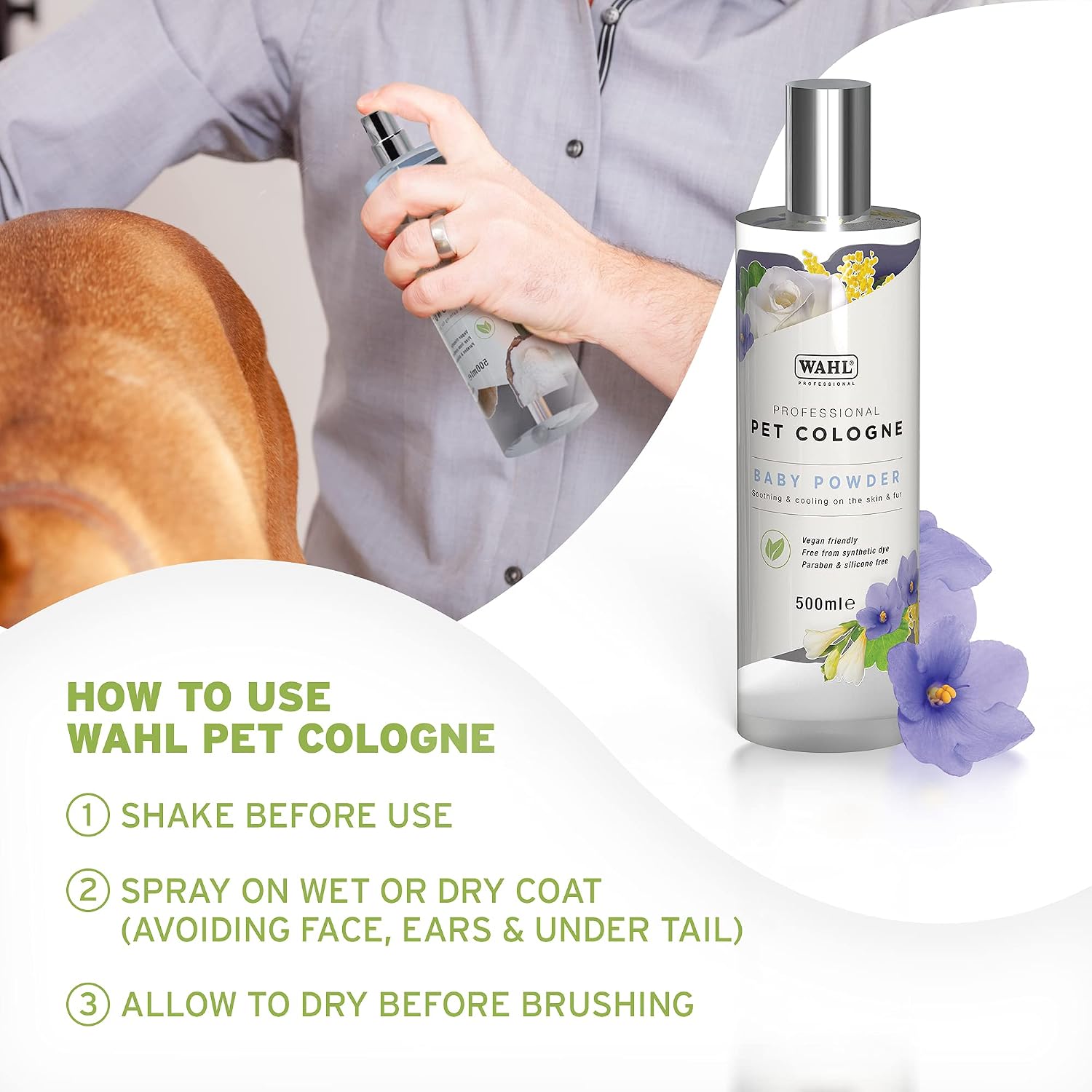 Wahl Dog Perfume Spray, dog deodoriser spray / dog cologne - baby powder 500ml, 500 ml (Pack of 1) - Image 5
