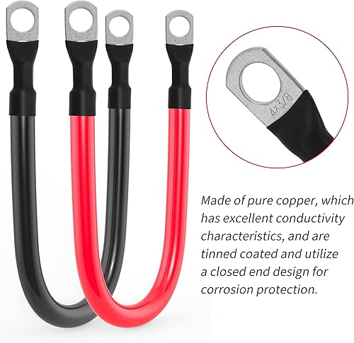 Miniatura 3 de Cable de batería de 4 AWG calibre 4 AWG, cables inversores de batería de cobre puro con terminales de 38 pulgadas en ambos extremos, juego de cables
