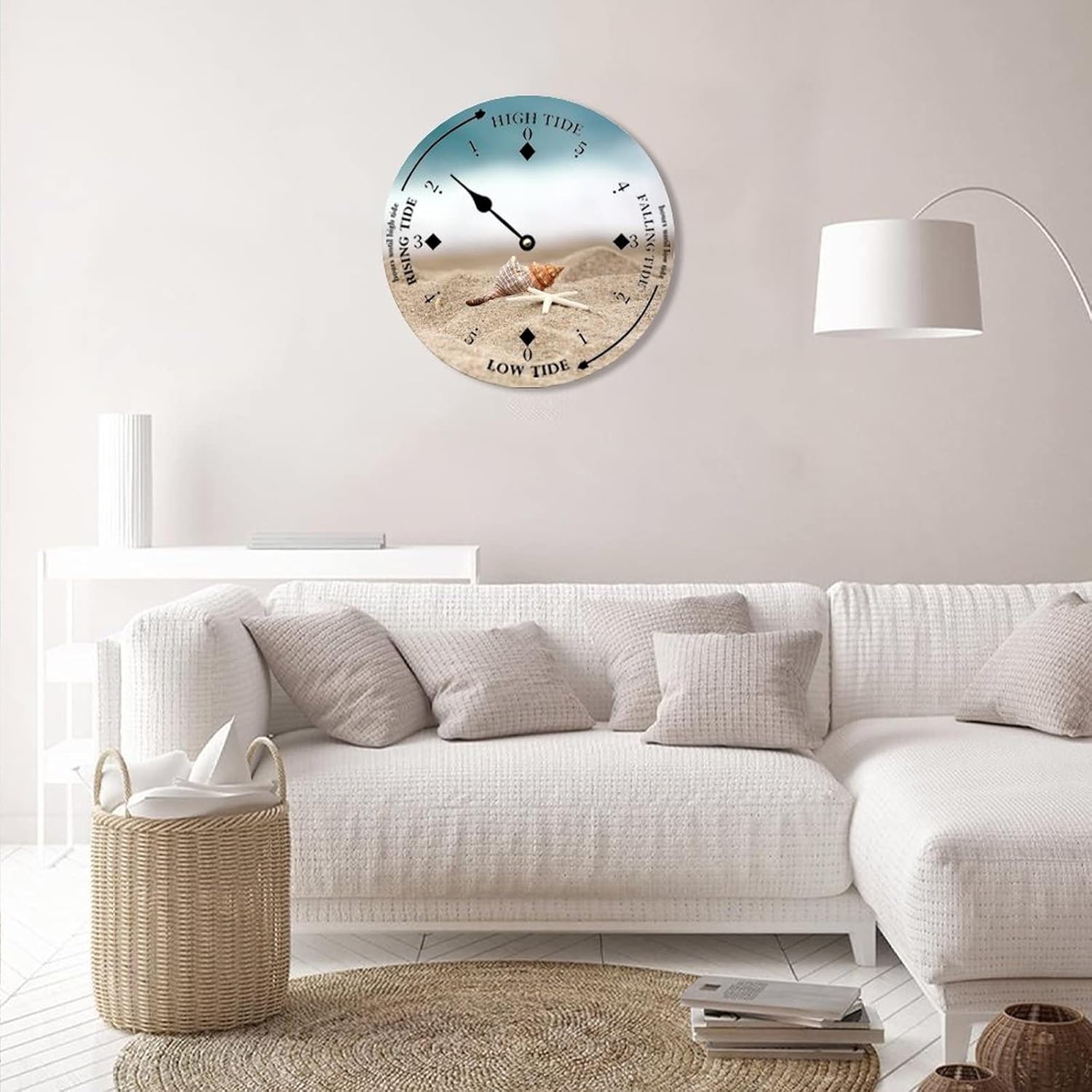 Wall Tide Clock Moon Tidal Beach and Shell Ocean Time Coastal Wall Wooden Clock with High and Low Tide Nautical Tide Movement Clock Wall Decoration for Beach House Living Room