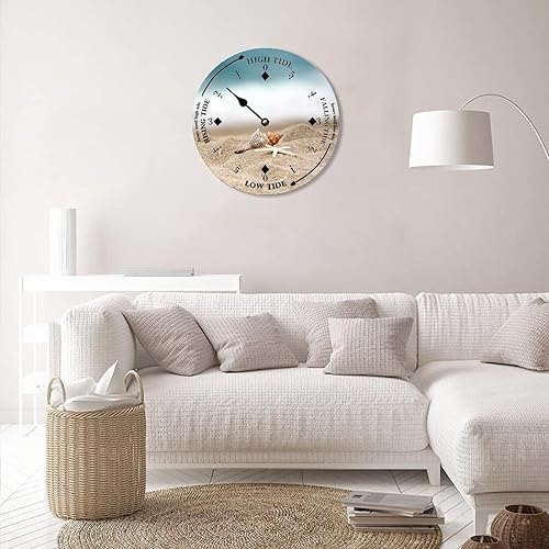 Miniatura 6 de Reloj de marea de pared, temporizador de marea luna, marea, playa, concha, hora del océano, reloj de madera costero con marea alta y baja marea