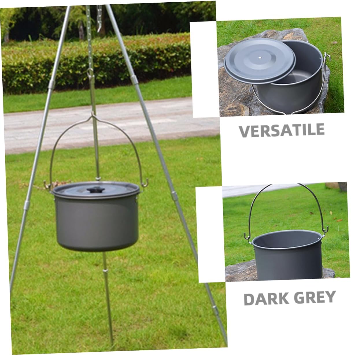 Happyyami Camping Cooking Pot Portable Aluminum Person Picnic Pot Set Hanging Outdoor Cooking Boiling Kettle Cookware Kit