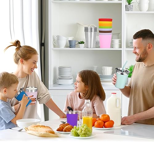 Miniatura 7 de ShineMe Vasos para niños pequeños con pajitas a prueba de derrames, paquete de 12 vasos para niños con popotes de silicona, tapas y fundas