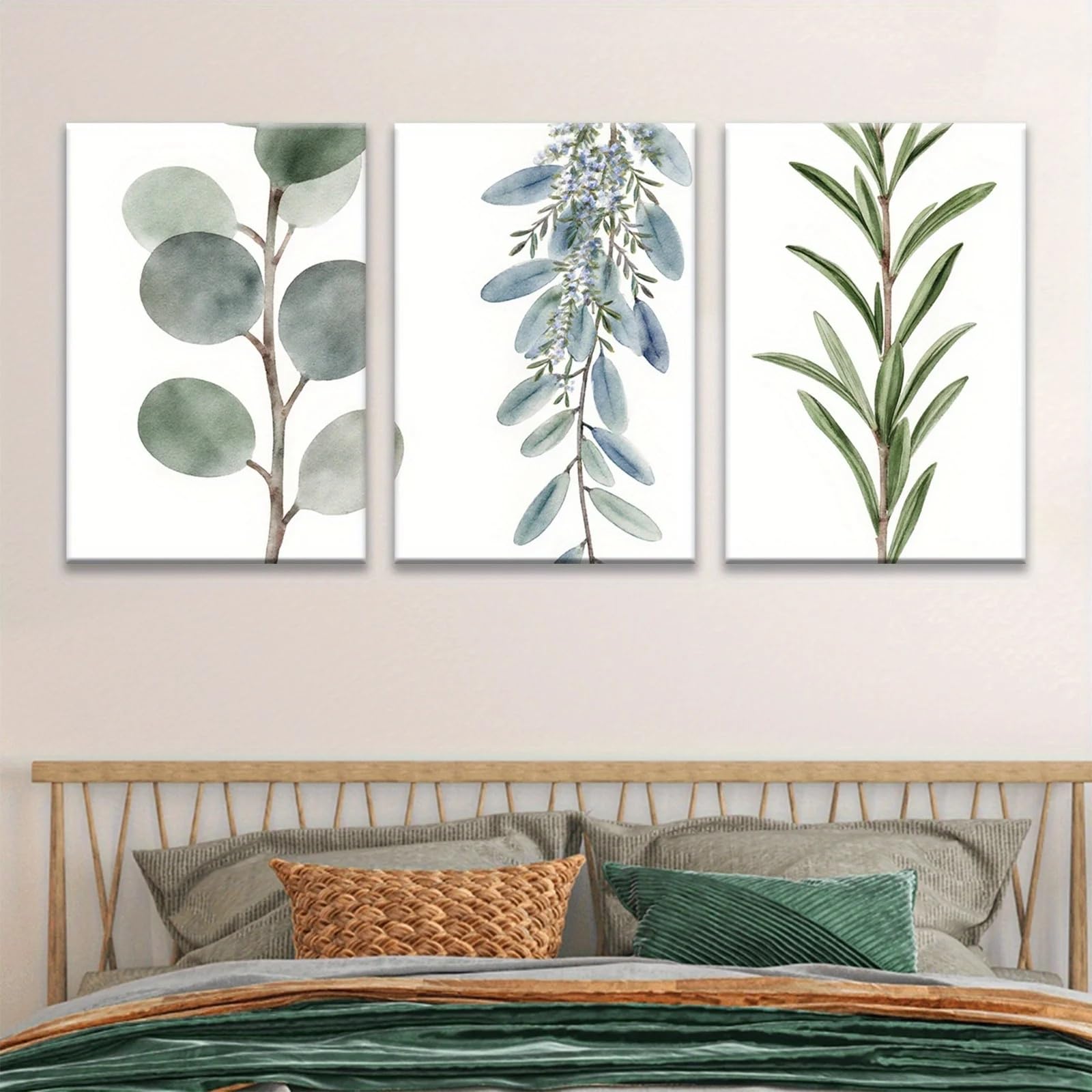 LTjiajuypd Botanical Wall Art Canvas Prints Eucalyptus, Lavender & Rosemary Herbs Muted Green Beige(50x75cm-3Pcs)