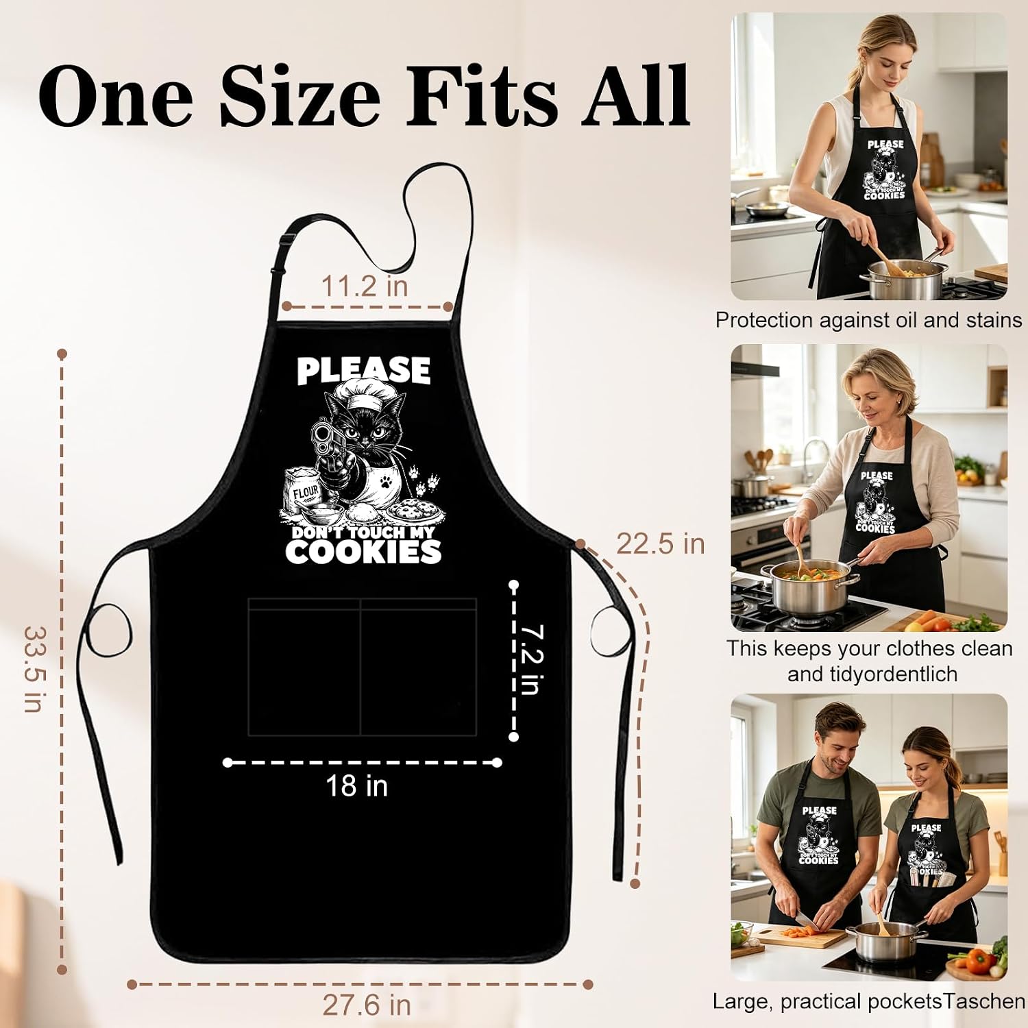 Funny Baking Apron for Women Men - Funny Cat Baking Apron, Cute Cooking Aprons for Adults with 2 Pockets, Baking Supplies & Essentials for Home Bakers, Kitchen Apron Gifts