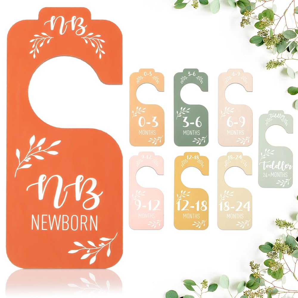 Colorful Baby Clothes Dividers for Closet - 8 Pcs Wooden Baby Clothes Tags Organizer from Newborn to 24 Months Easily Organize Your Nursery Room for Girl and Boy