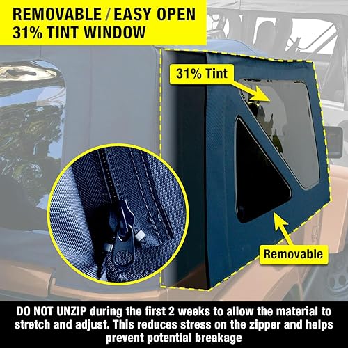 Miniatura 12 de Revestimiento superior estilo de fábrica Sierra Offroad para Jeep Wrangler TJ (1997-2002), funda blanda con vidrios polarizados, sin puertas Spice