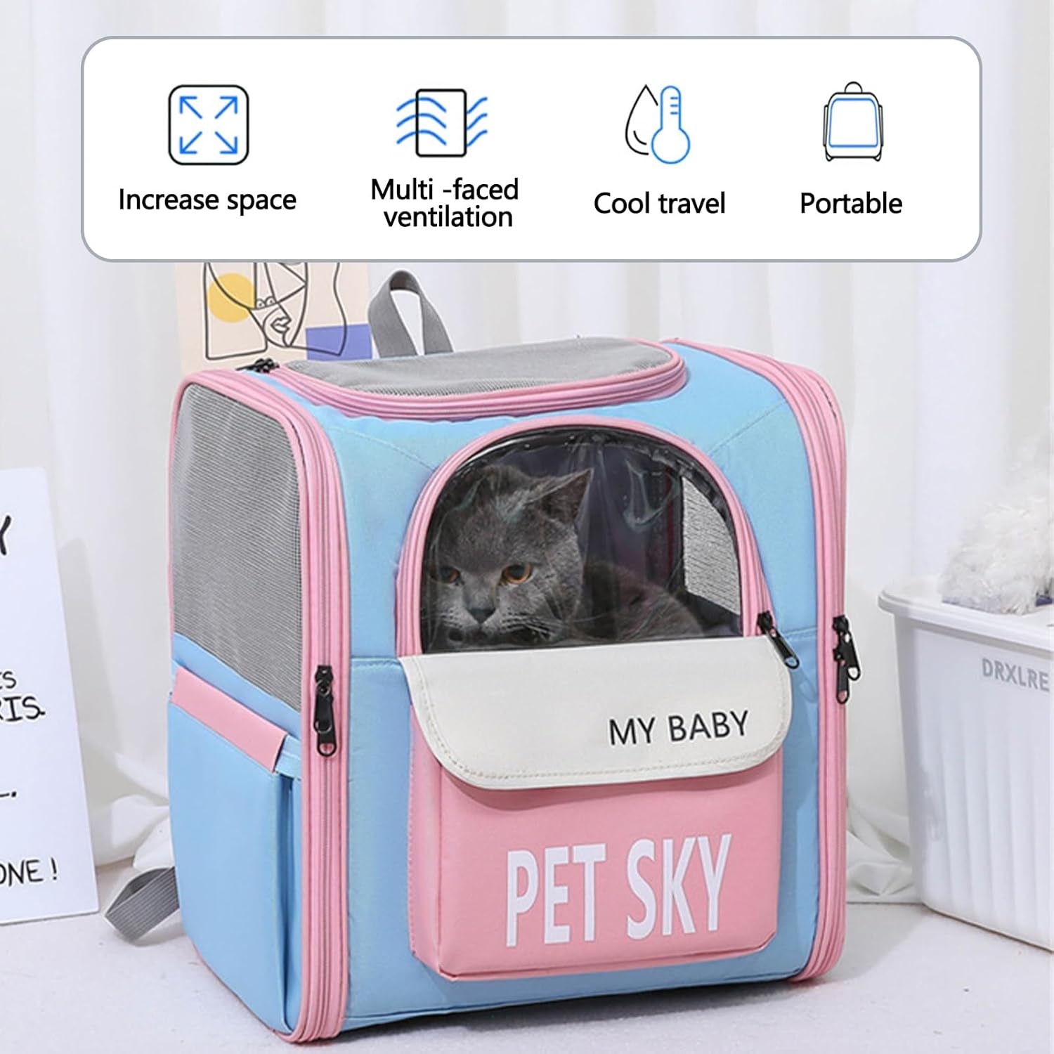 Pet Backpack, Breathable Mesh Dog Backpack for Hiking Travel Camping Outdoor Hold Pets Up to 6kg, Large Space Foldable Backpack with Safety Lock Zipper(Green)