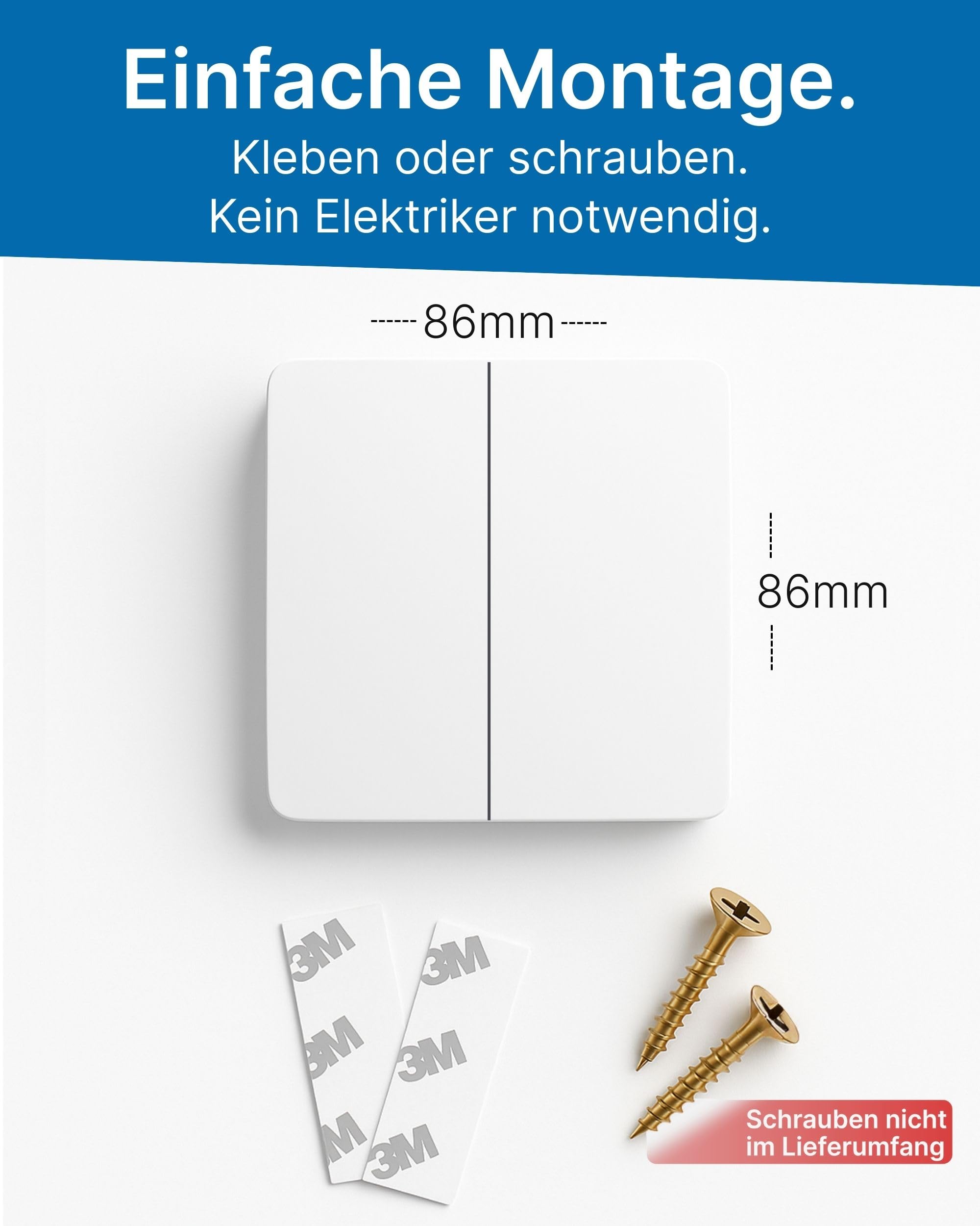 Hochwertiger Funkschalter 230V Rollladen Motor | 2-Fach Funk Lichtschalter Set IP67 | Jalousie Empfänger batterielos | 80m Reichweite | WLAN Schalter Alexa