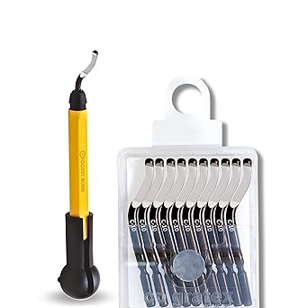 CP GRAT.EX Handheld Deburring Tool [Yellow/Black] - 3/8 Pocket Burr Set 3 w/Hex Handle, ? 2.6mm P-1 Deburring Replacement Cutter Blades, Ball End Protection Cap All Laser Marked