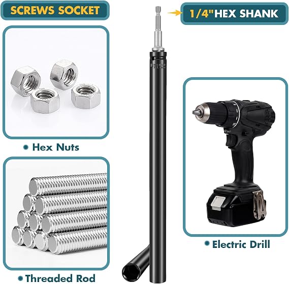 Blulu 1 Pack 9/16(14mm) X 10 Inch Nut Driver Hollow Hex Shank | Deep Socket Fits Long Bolts, Hex Shank for Drills, Nut Runner for Ductwork Fastening, Hollow Design Allows Pass-through