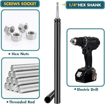 Blulu 1 Pack 9/16(14mm) X 10 Inch Nut Driver Hollow Hex Shank | Deep Socket Fits Long Bolts, Hex Shank for Drills, Nut Runner for Ductwork Fastening, Hollow Design Allows Pass-through