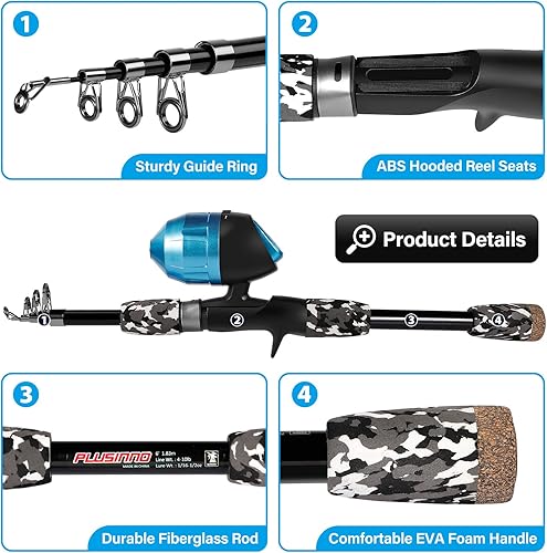 Miniatura 3 de PLUSINNO Kids Fishing Pole with Spincast Reel Telescopic Fishing Rod Combo Full Kits for Boys, Girls, and Adults Negro -,Azul,Verde,Rosado,Rojo