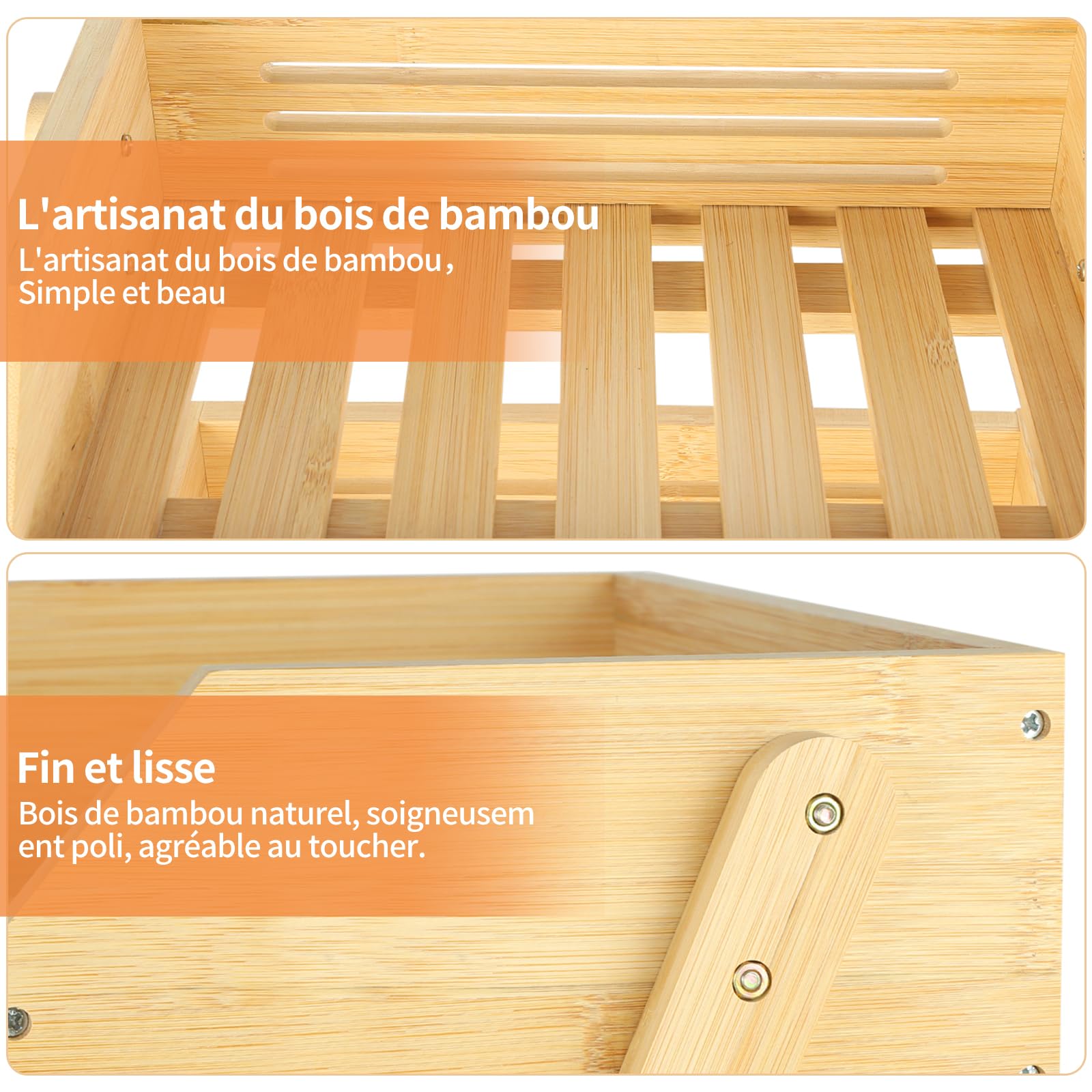 HUOLE Supporto per Cesto di Frutta in Bambù, a 3 Ripiani, Supporto per Cestino di Frutta, Organizzazione del Pane in Cucina, per Piano di Lavoro di Cucina per Frutta 30*33*41cm