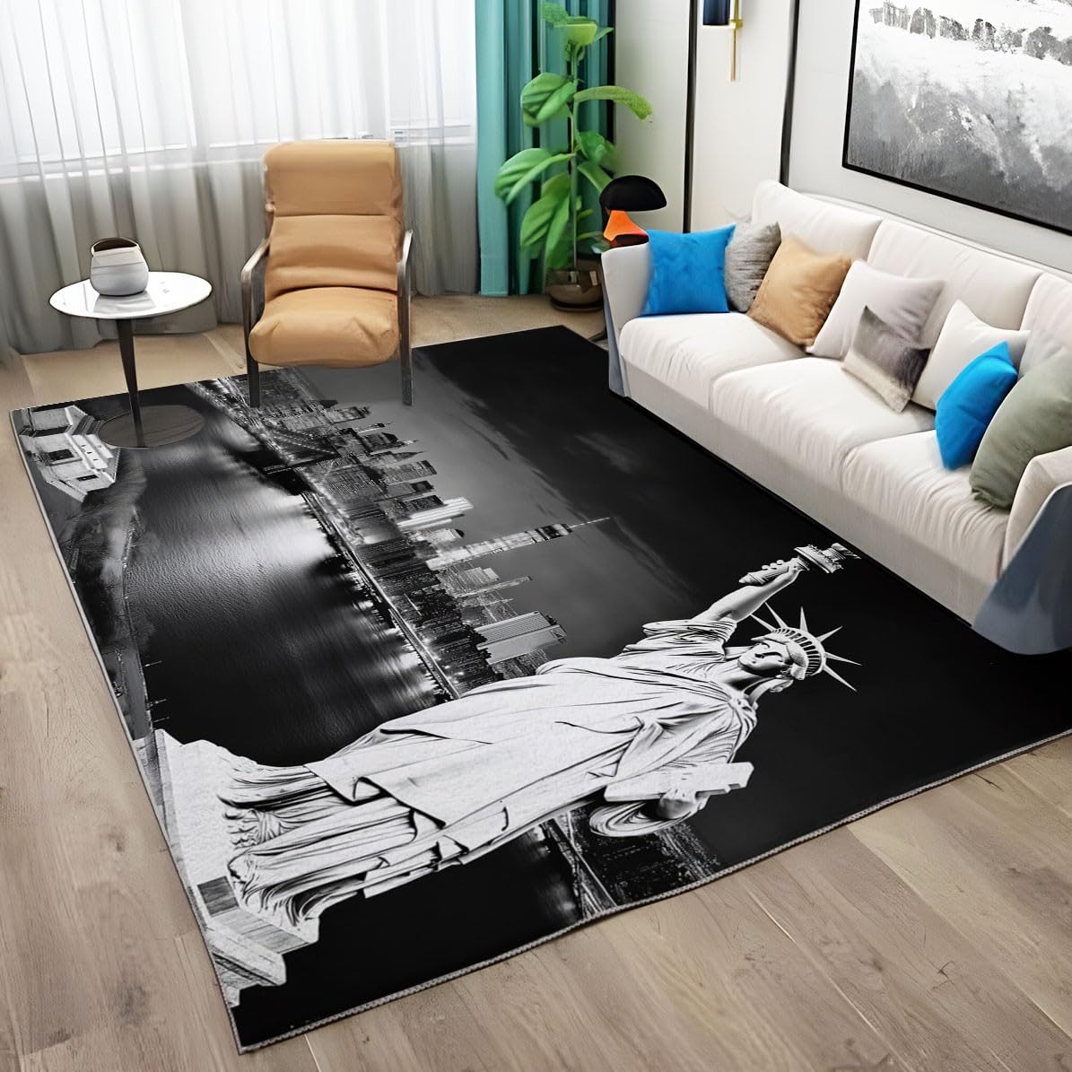 Generico Tappeti New York Statua della Libertà Tappeto Camera da Letto Tappeto Soggiorno Tappeti Antiscivolo Tappeto Salotto Moderno Morbidi Adatto per La Decorazione Domestica (120 x 180cm)