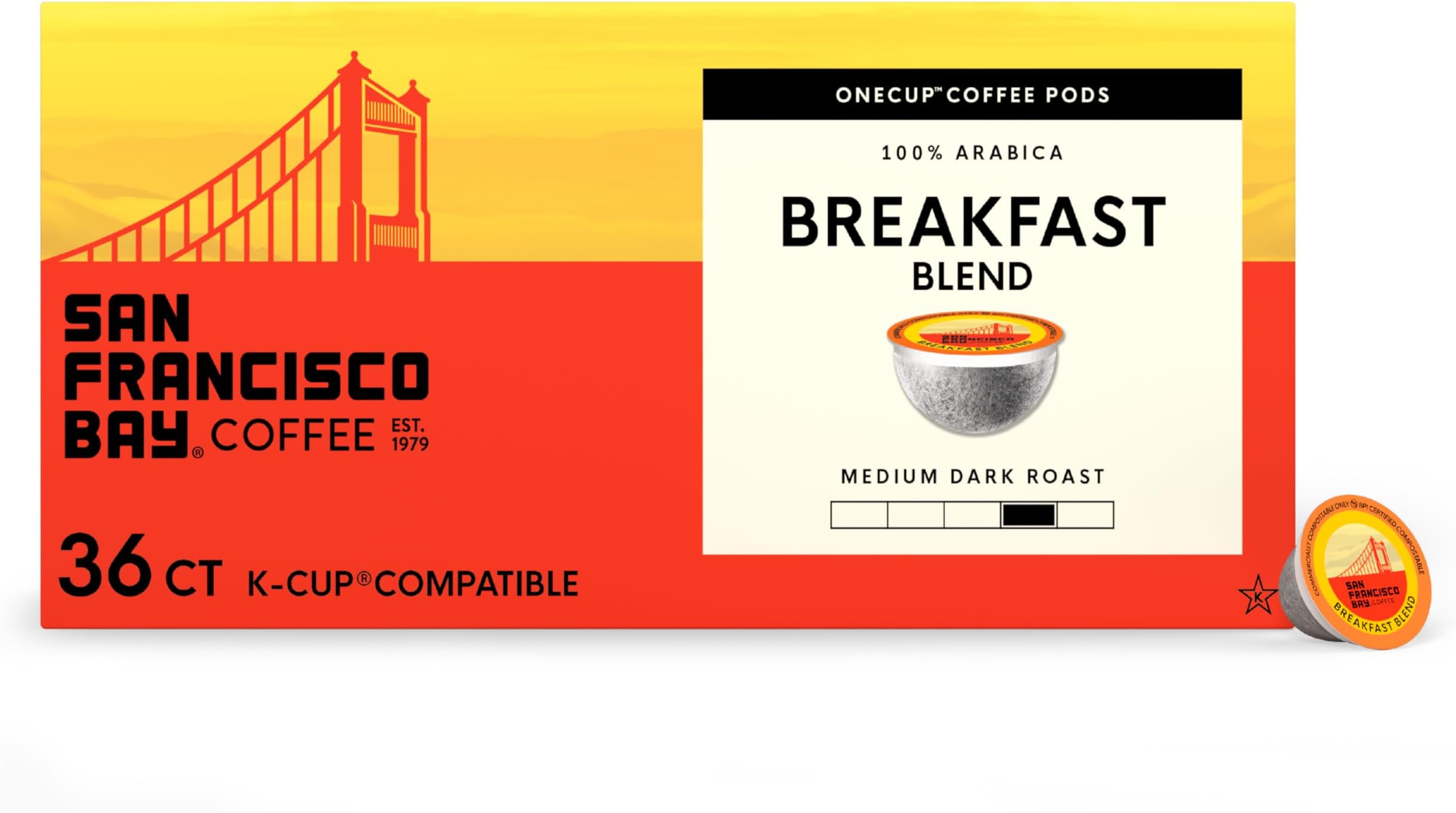 San Francisco Bay K-Cup Coffee Pods, Breakfast Blend (36 ct), Medium Roast, Commercially Compostable Single-Serve Coffee Pods