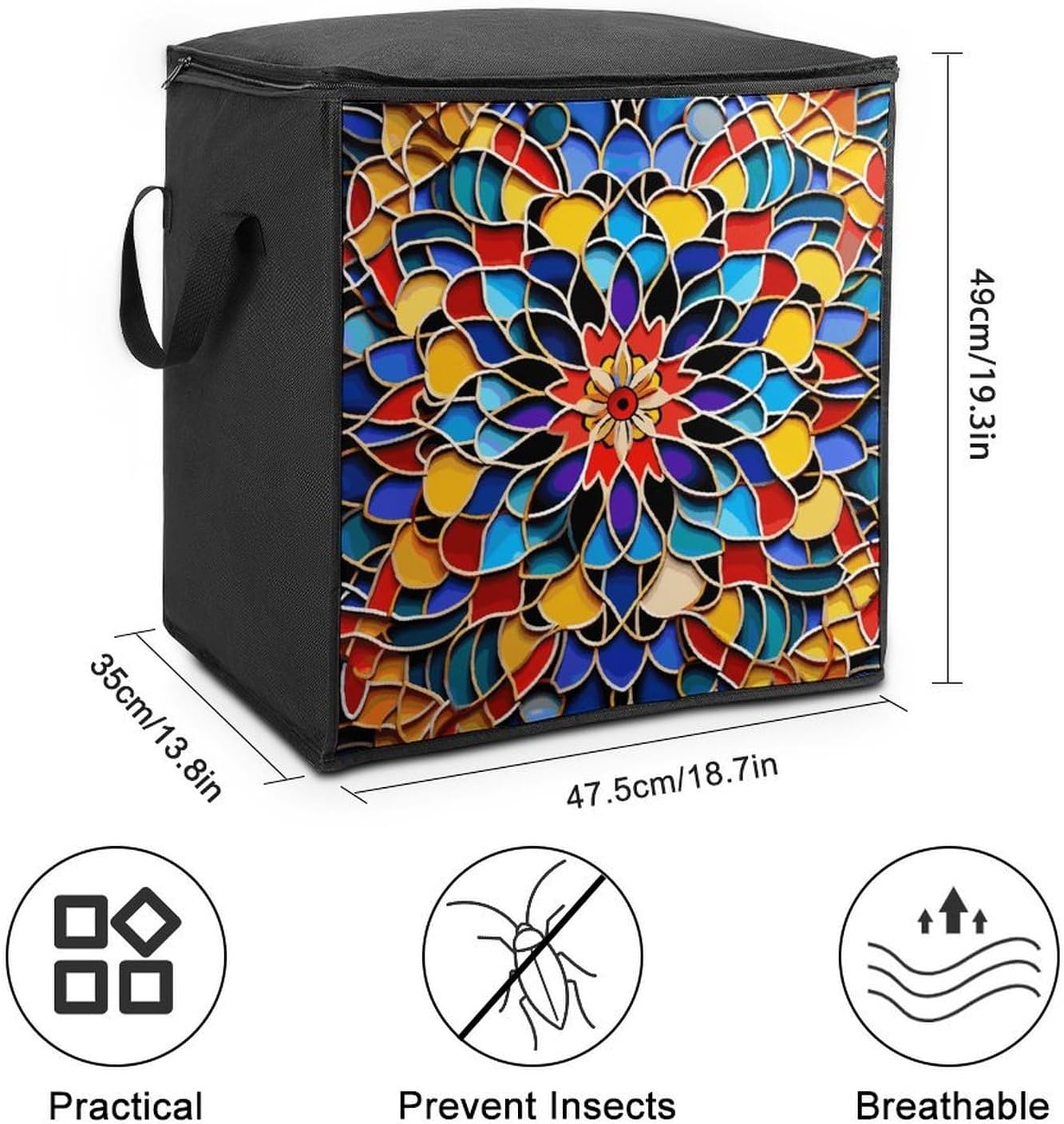 Moroccan Color Storage Bag with Zippers And Handle Extra Large Bedding Comforter Storage Bag Foldable Blanket Storage Bags Fabric Moving Bags for Closet Organizer (70L)
