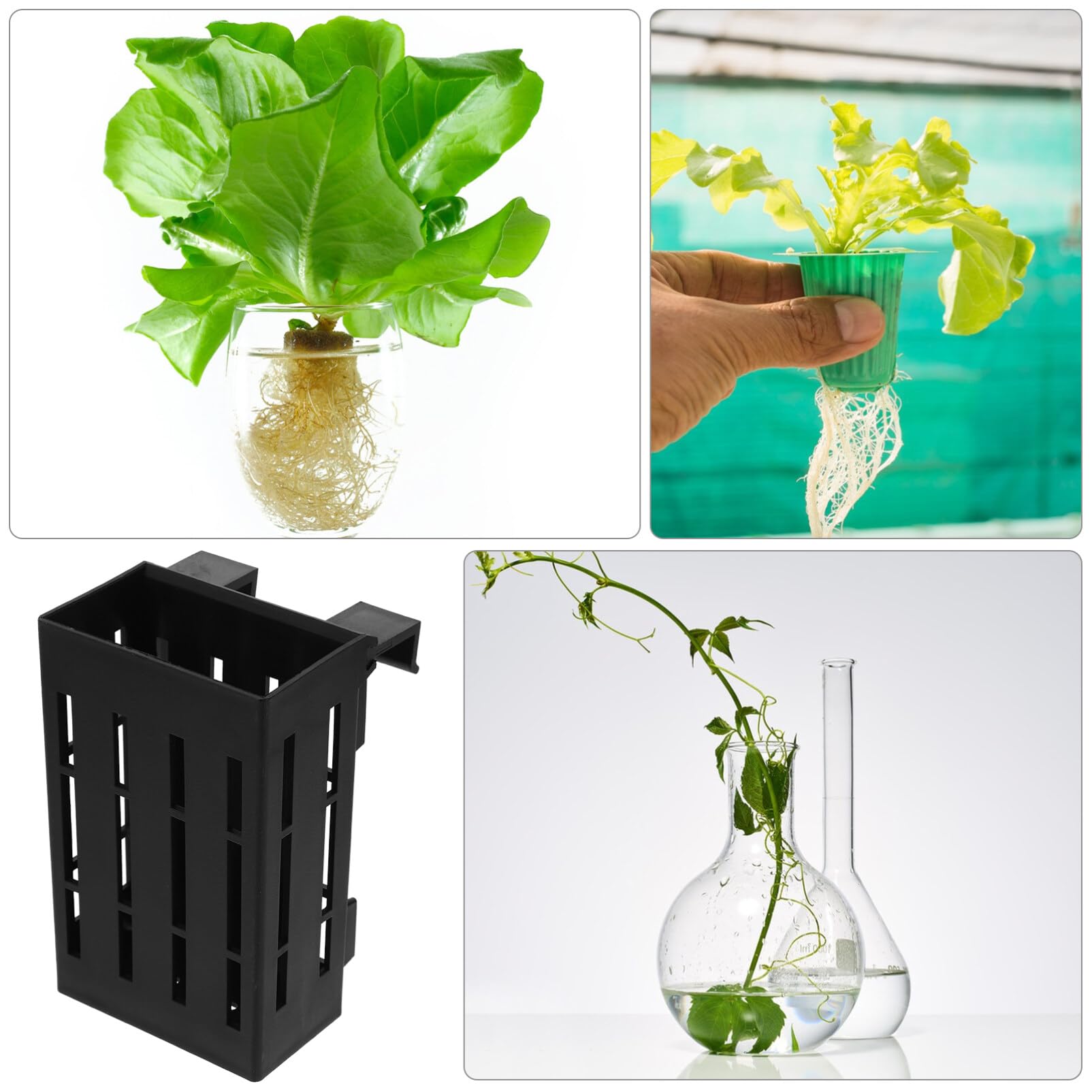 Happyyami 4Pcs Aquarium Plant Holder Set Hanging Fish Tank Planters with Holes for Aquatic Plants Plastic Water Grass Rack for Home and Office Aquarium D Cor 2.2X3.1X2.2 Inches - Image 2