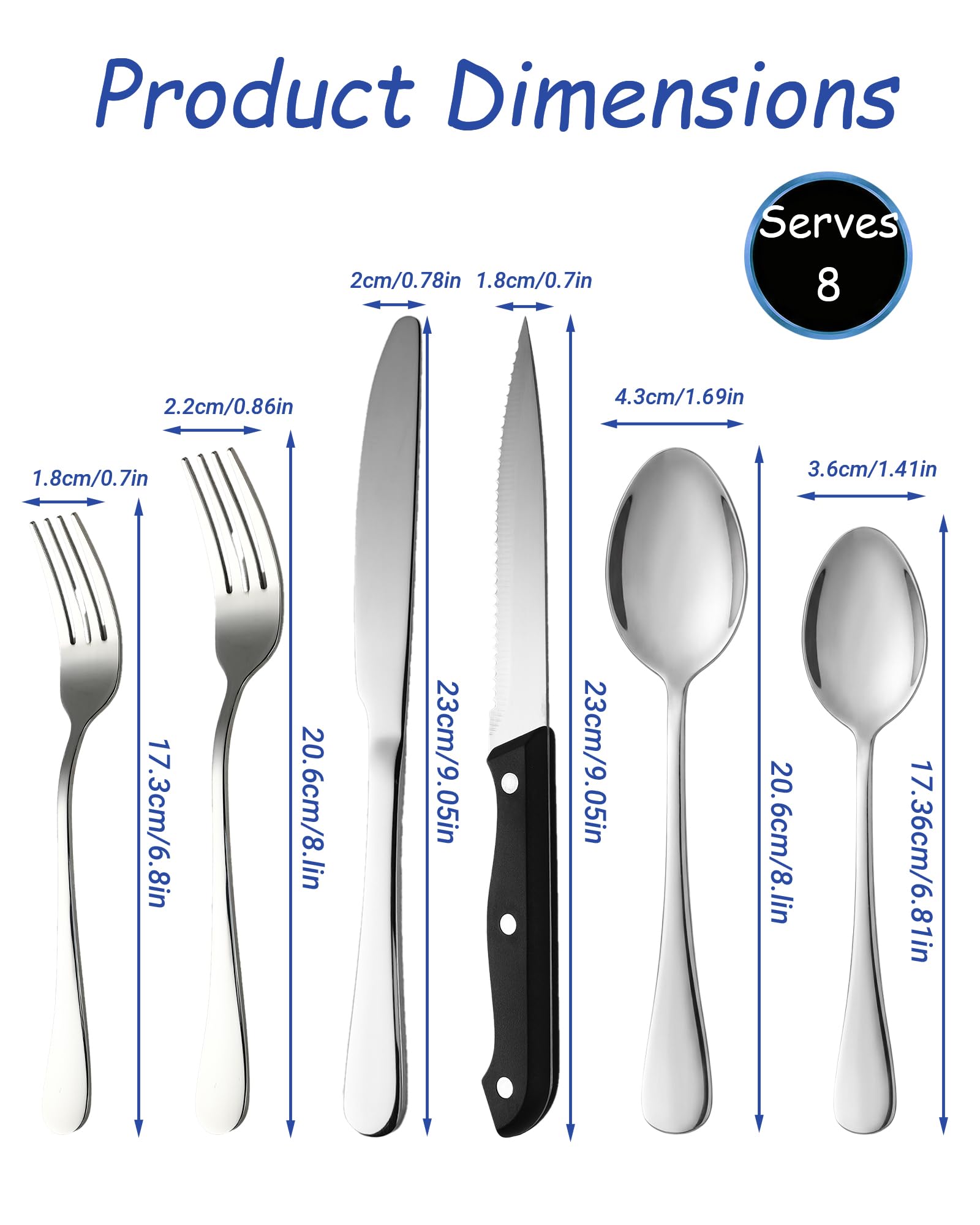 Cubiertos Acero Inoxidable 8 Personen, Juego de Cubiertos Rostfrei Spülmaschinenfest, Messer Und Gabel Set Für Familien, Feierlichkeiten Und Hausgebrauch (48 Stück)