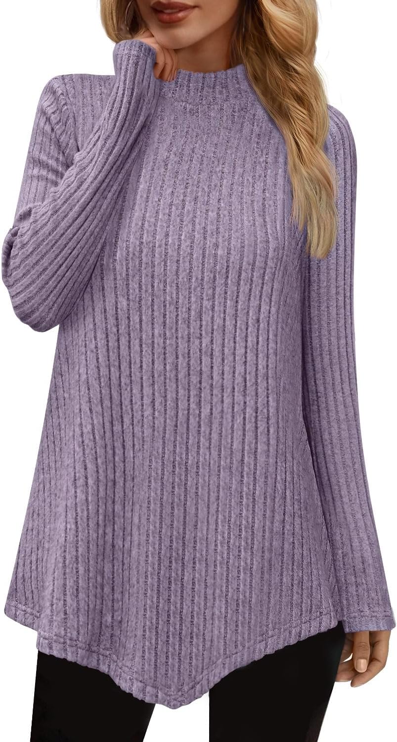 JUSTFASHIONNOW Mock Turtleneck Tops for Women Cozy Sweaters Trendy Long Sleeve Shirts Tunic Tops to Wear with Leggings