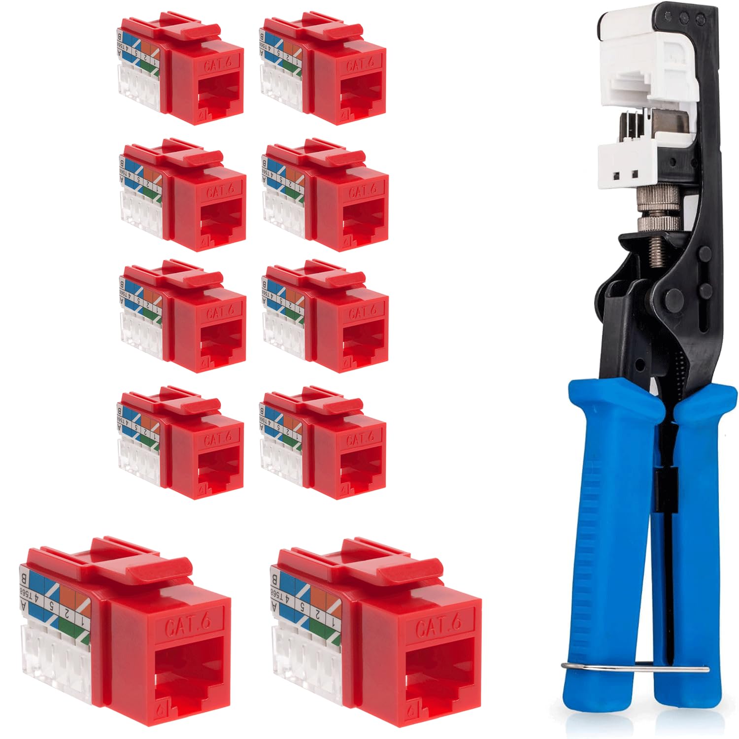 SATMAXIMUM RJ45 Punch Down Tool Kit for 45° Keystone Jacks, Speed Termination Tool with 10 Pack Cat6 45° Keystone Connectors (White)