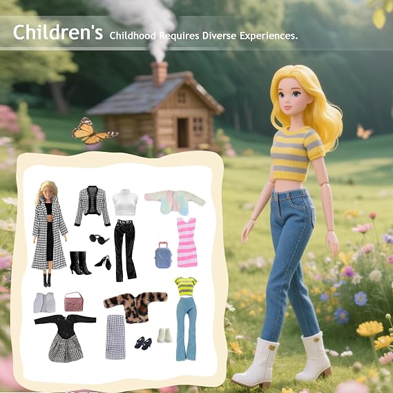 Doll Clothes Compatible with Barbie Clothes, Including 6 Fashion Sets, 1 Handbag, 1 Suitcase, 1 Glasses, 6 Pairs of Shoes for 11.5 inch Dolls on Christmas Holiday