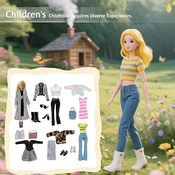 Doll Clothes Compatible with Barbie Clothes, Including 6 Fashion Sets, 1 Handbag, 1 Suitcase, 1 Glasses, 6 Pairs of Shoes for 11.5 inch Dolls on Christmas Holiday