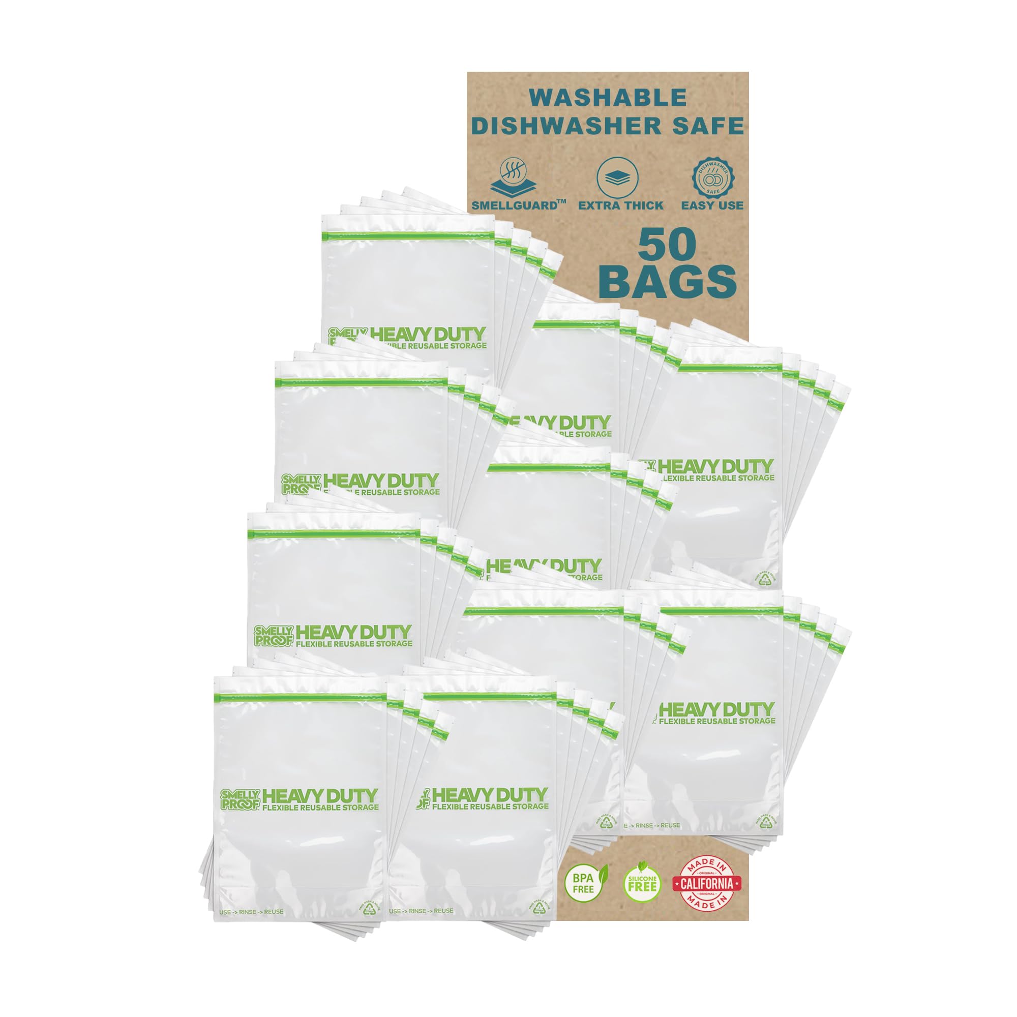 BULK PURCHASE, 50 X Dishwasher-Safe STAND-UP Ziplock Reusable Bags