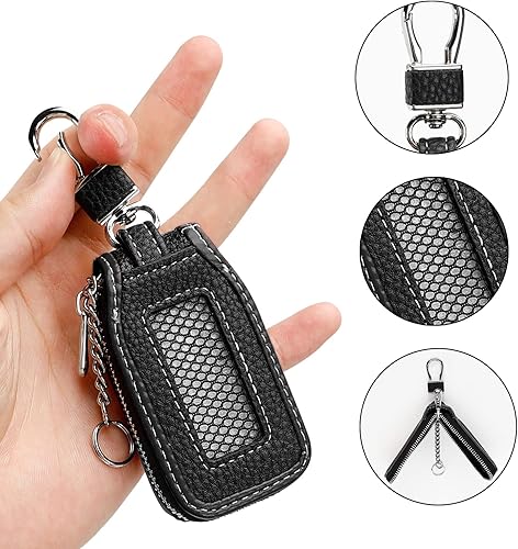Miniatura 3 de Funda de cuero para llavero de coche, 2 piezas, funda protectora para llavero de coche, Nuevo Negro