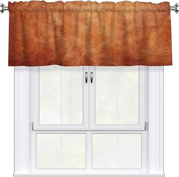 Polished Tan Leather Surface Valances for Windows Rod Pocket Window Treatment Short Curtains for Kitchen Living Room Bedroom Decor 54x18in